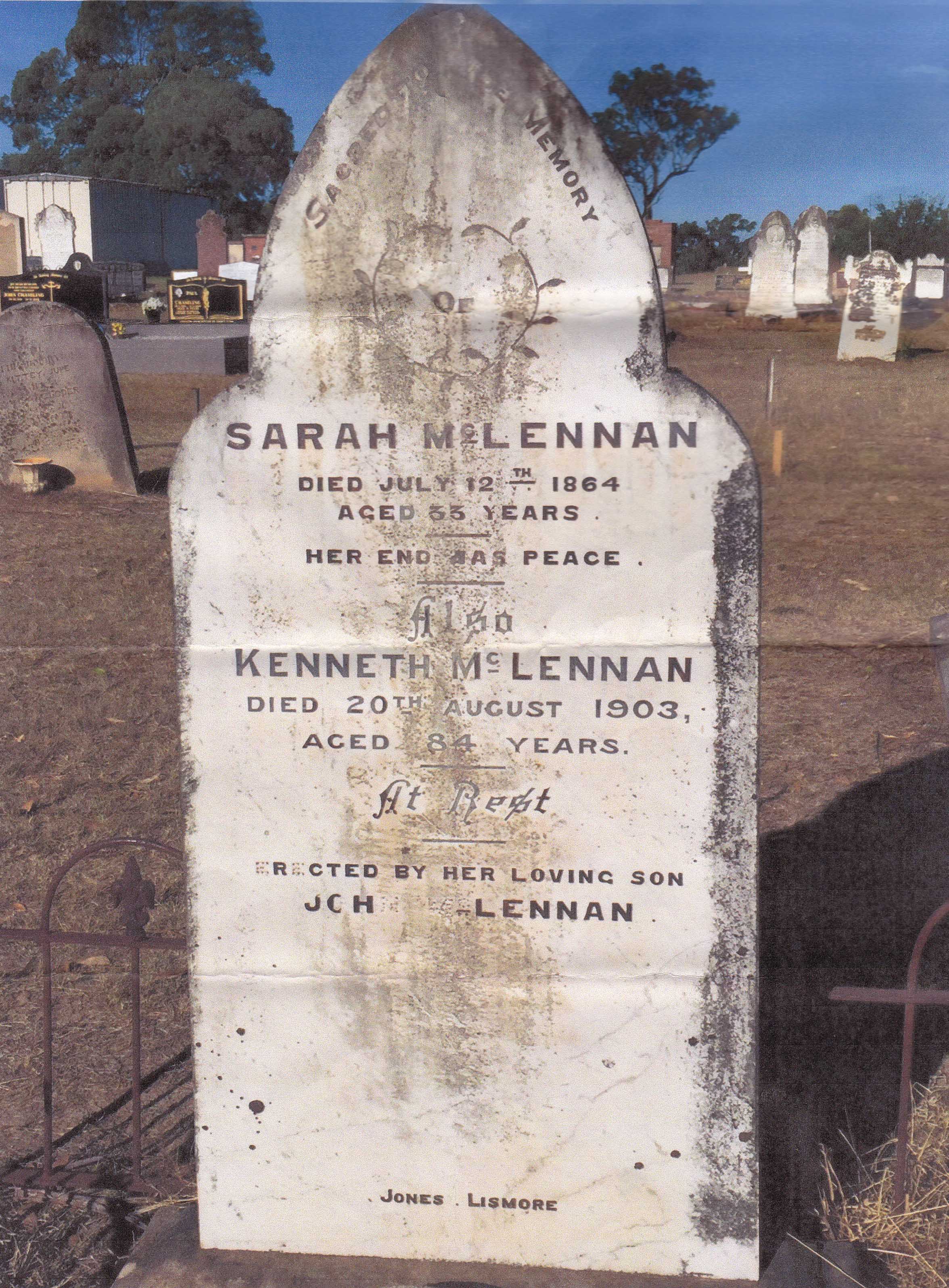 Photo of headstones/Kenneth McLennan d1903 hdstn CamdenNSW
